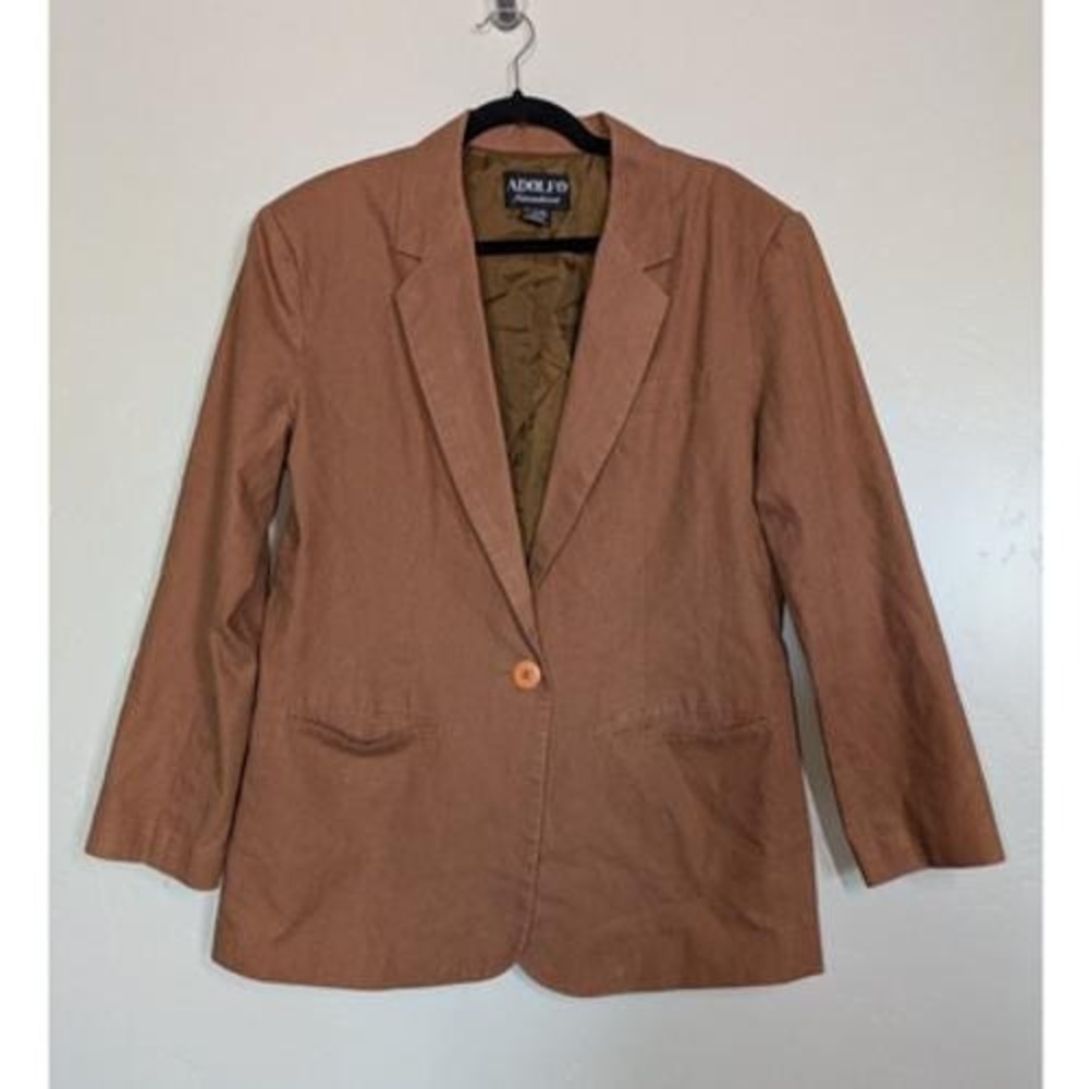 Adolfo International Blazer Womens 10 Brown Single Button Career‎ Jacket - Picture 2 of 9